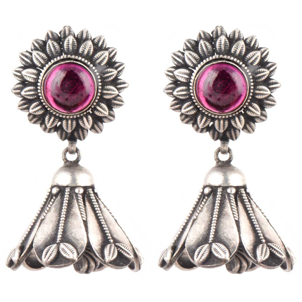 Side profile showing Tourmaline on the jhumki earrings