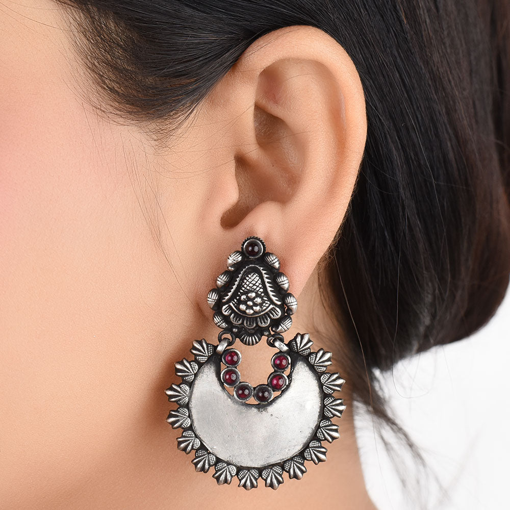 Front view of crescent dangle earrings in 92.5 Sterling Silver