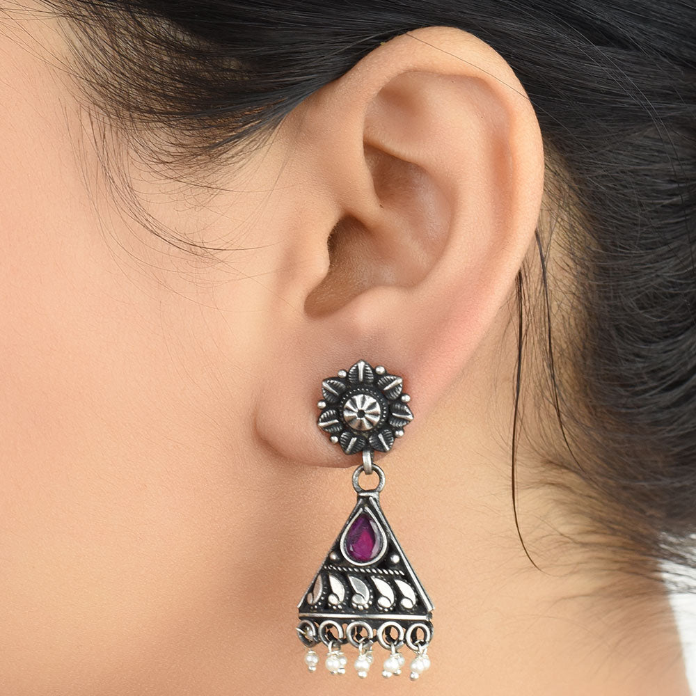 Front view of teardrop drop earrings in 92.5 Sterling Silver