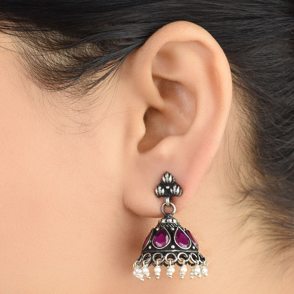 Front view of jhumki jhumki earrings in 92.5 Sterling Silver