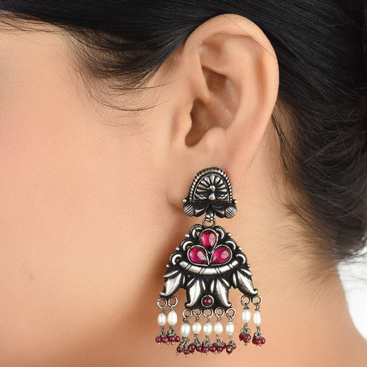 Front view of peacock stud earrings in 92.5 Sterling Silver