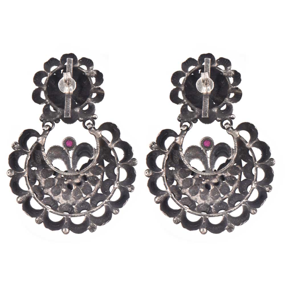 Front view of crescent stud earrings in 92.5 Sterling Silver