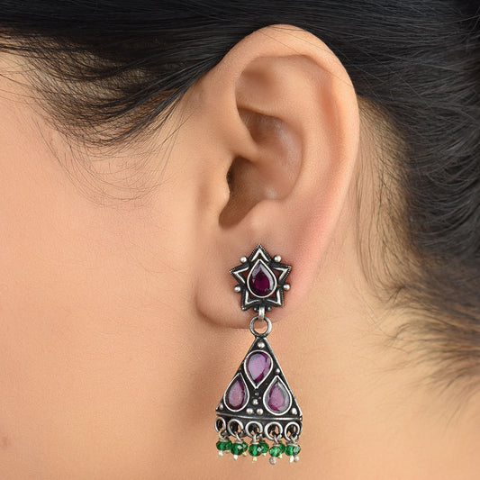 Front view of jhumki jhumki earrings in 92.5 Sterling Silver