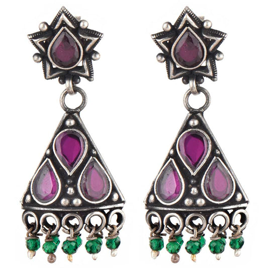Side profile showing Amethyst & Onyx & Green Onyx on the jhumki earrings