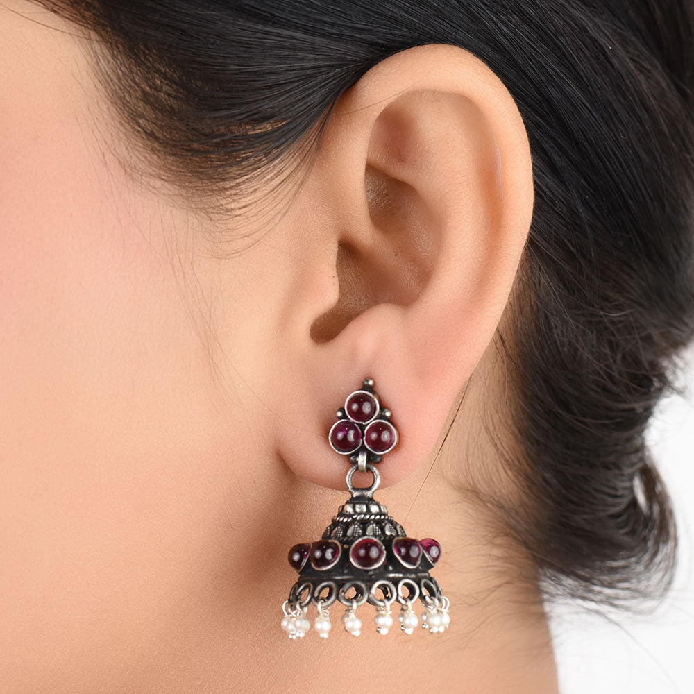 Front view of jhumki jhumki earrings in 92.5 Sterling Silver