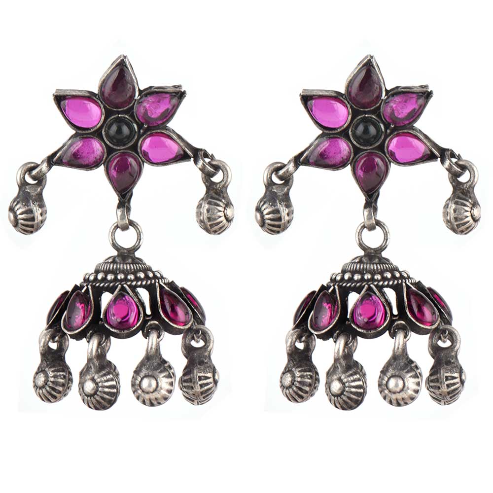 Side profile showing Amethyst on the jhumki earrings