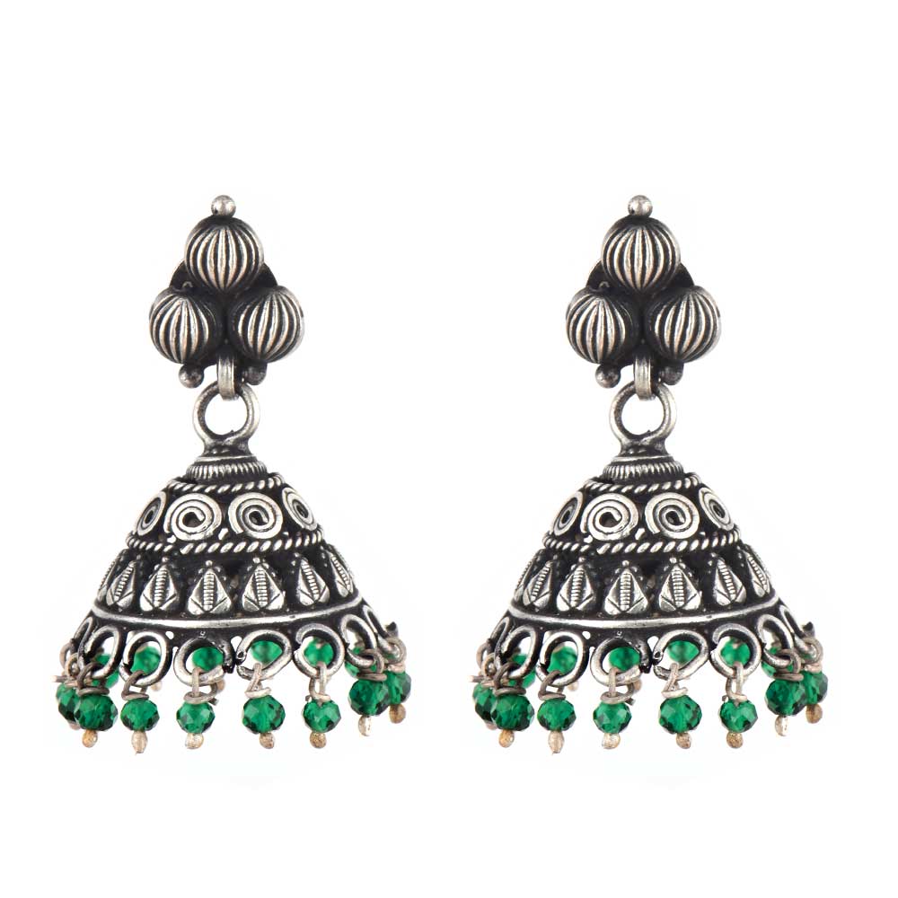 Handcrafted jhumki earrings with Green Onyx