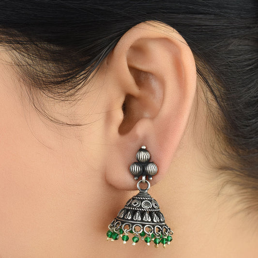 Green Onyx jhumki earrings in 92.5 Sterling Silver