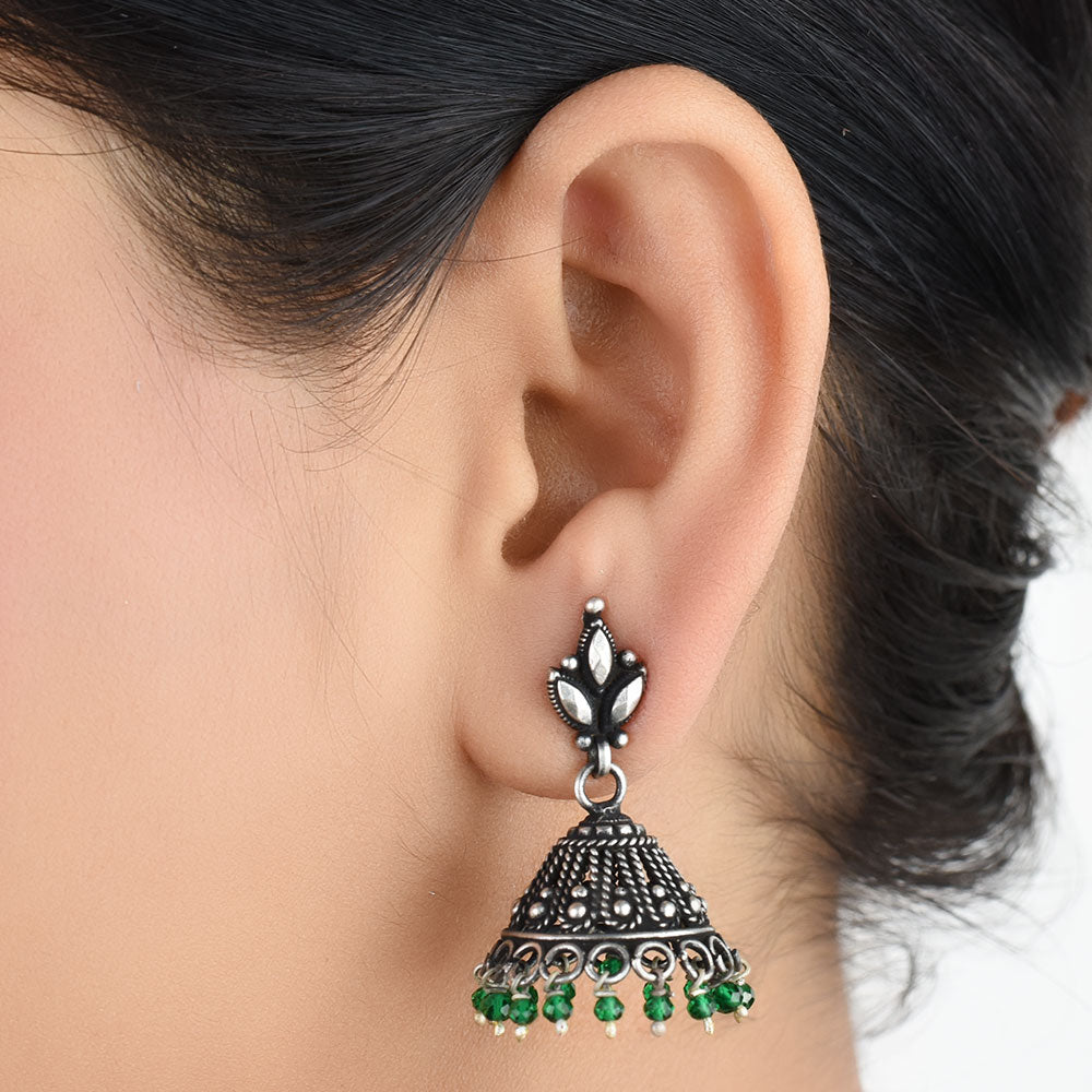 Green Onyx jhumki earrings in 92.5 Sterling Silver