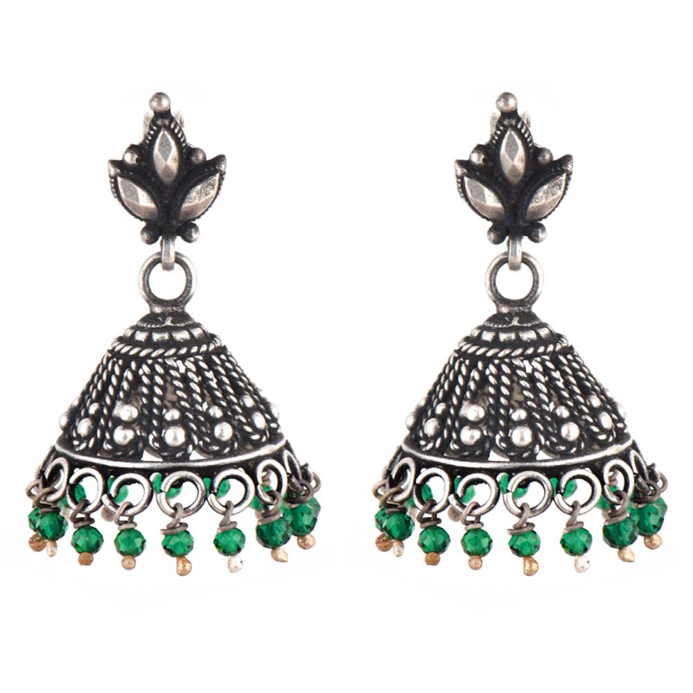 Handcrafted jhumki earrings with Green Onyx