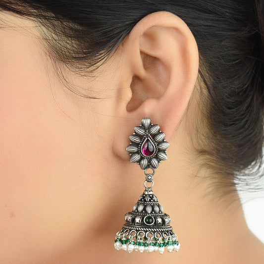 Amethyst & Green Onyx floral earrings in 92.5 Sterling Silver