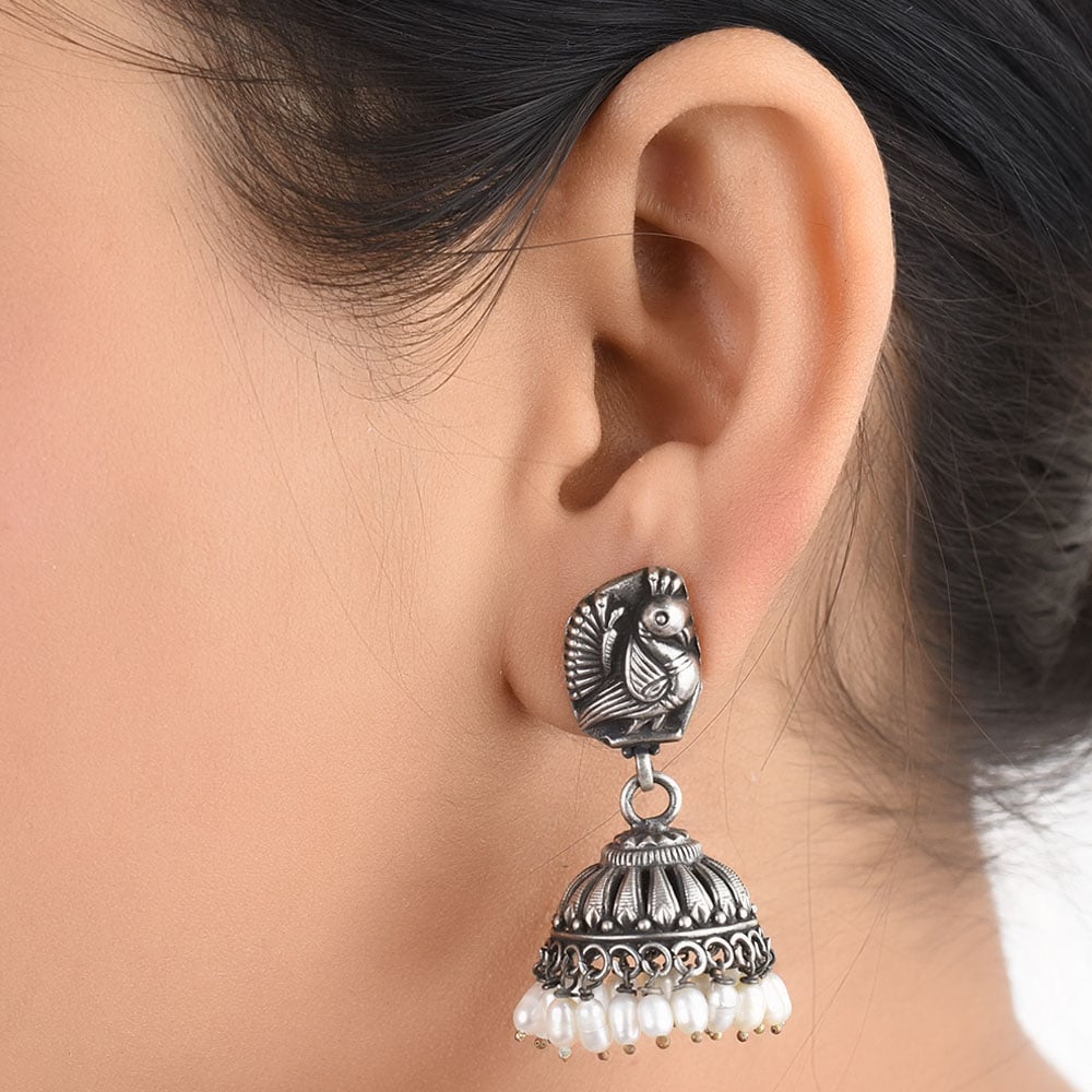 Pearl jhumki earrings in 92.5 Sterling Silver