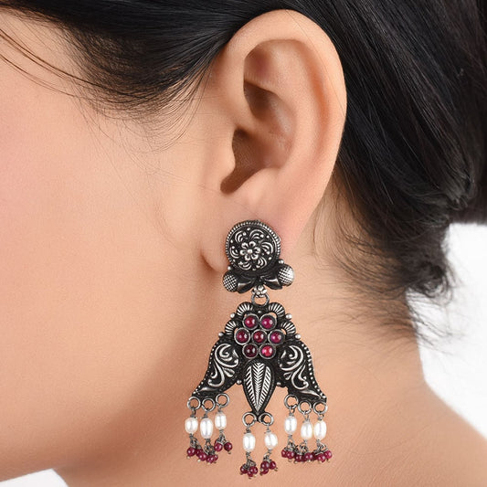 Pearl & Jade floral earrings in 92.5 Sterling Silver