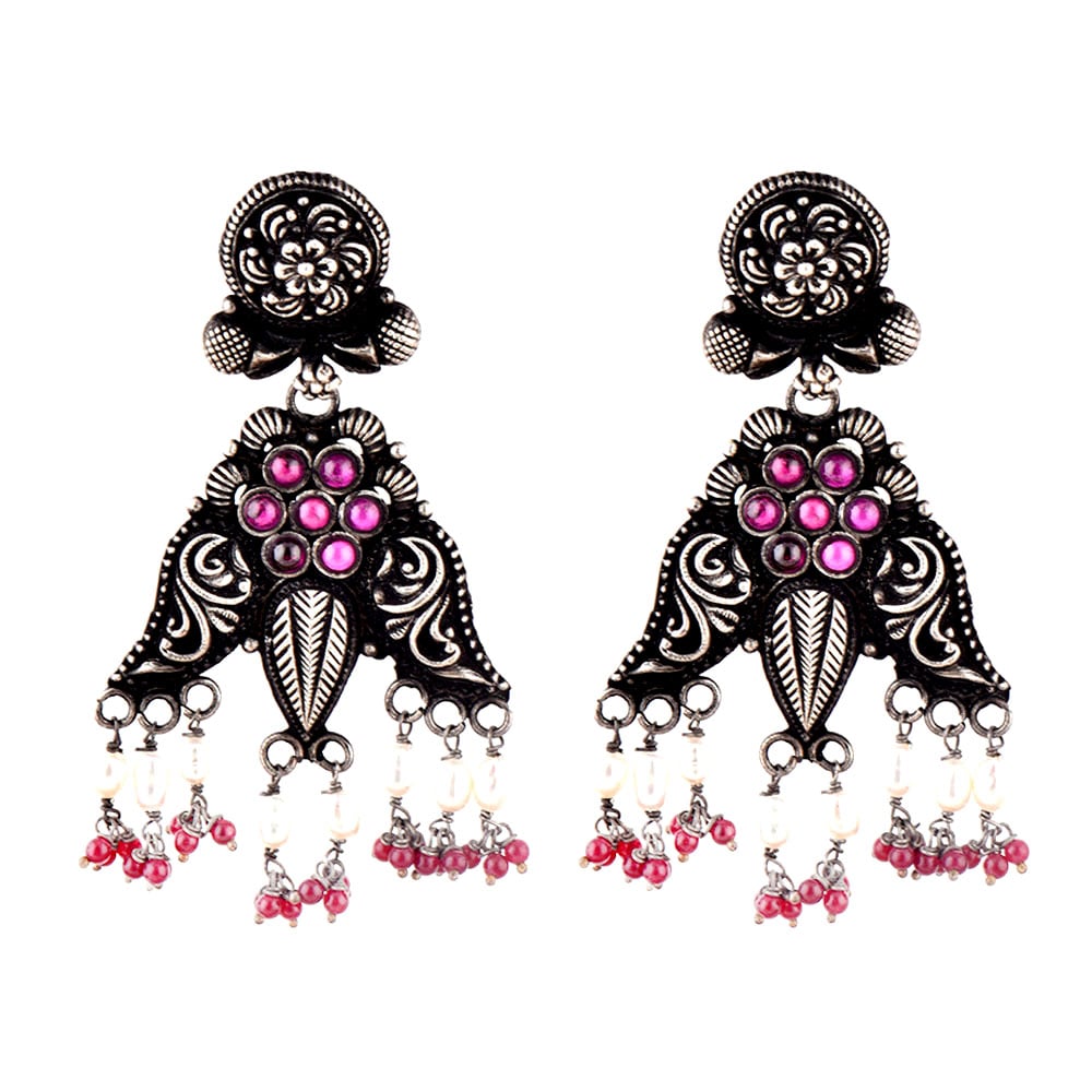 Handcrafted floral earrings with Pearl & Jade