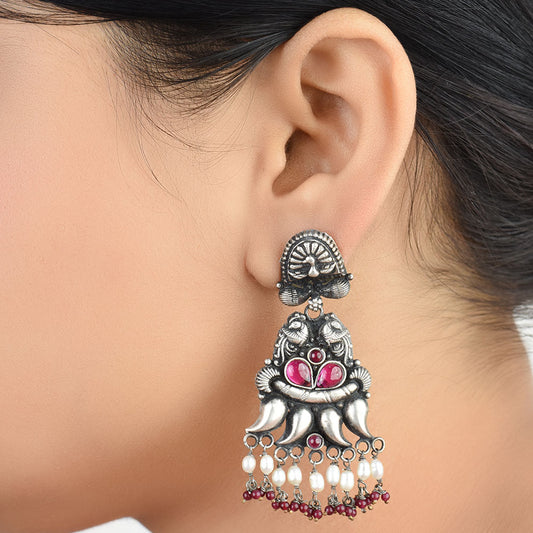 Coral peacock earrings in 92.5 Sterling Silver