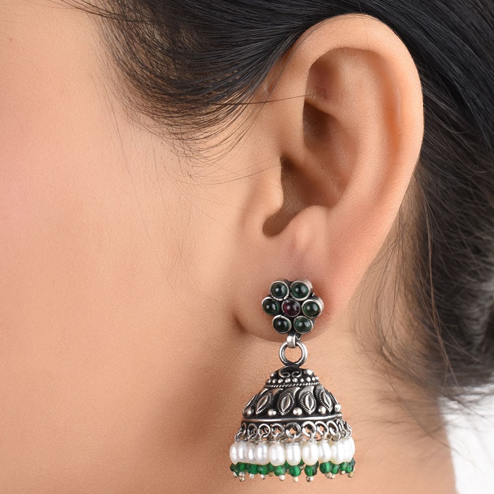 Peridot & Pearl pear earrings in 92.5 Sterling Silver