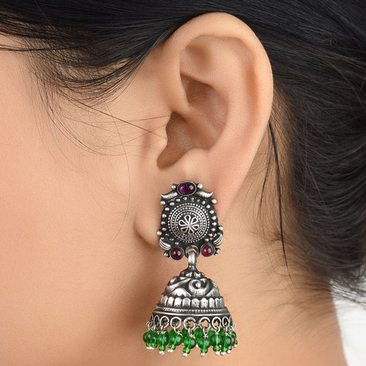 Jade & Green Onyx jhumki earrings in 92.5 Sterling Silver