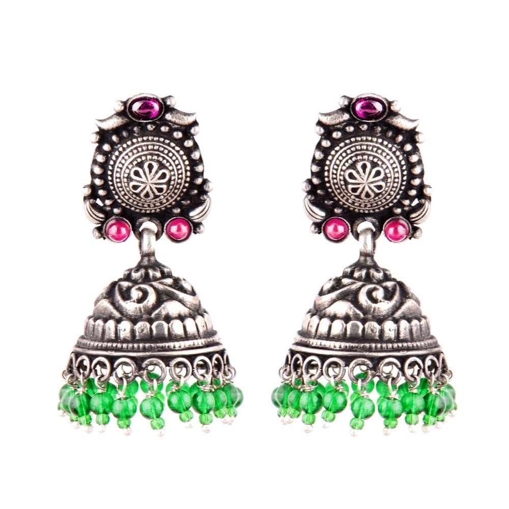 Handcrafted jhumki earrings with Jade & Green Onyx