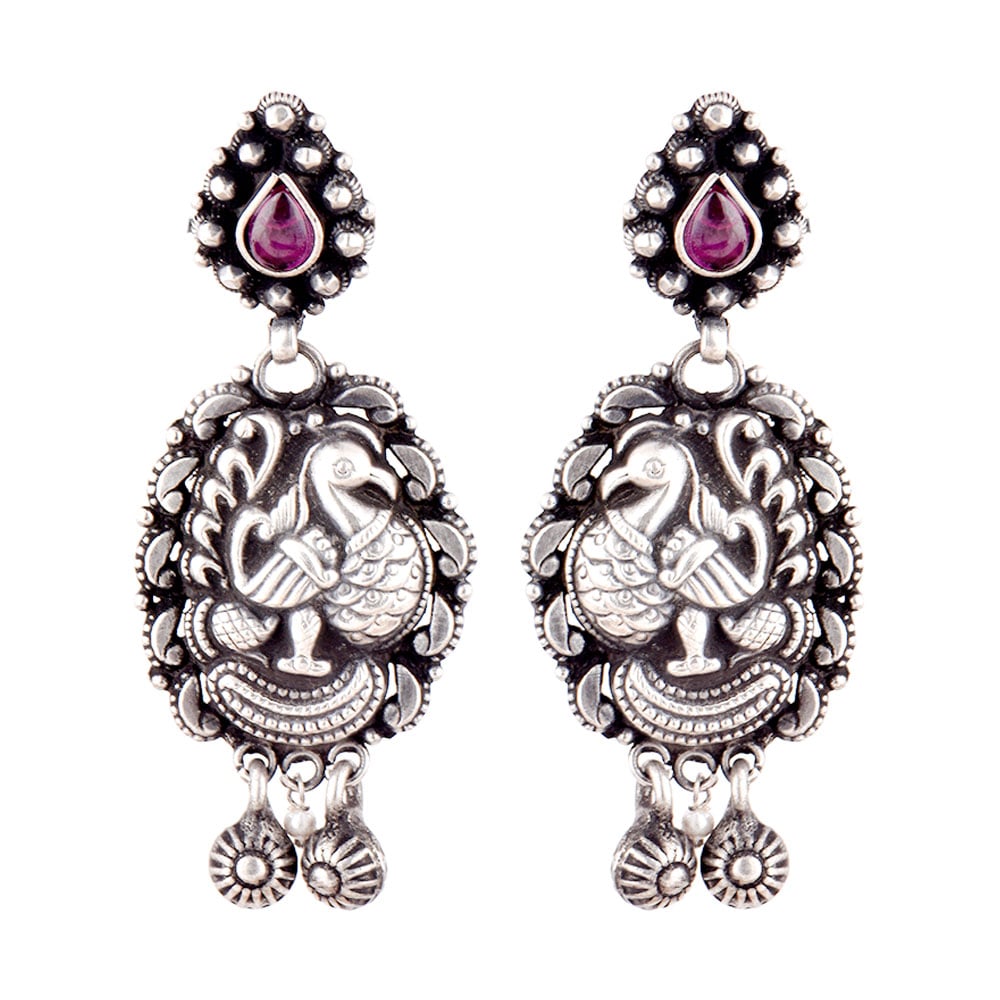 Handcrafted peacock earrings with Amethyst