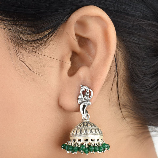 Green Onyx jhumki earrings in 92.5 Sterling Silver