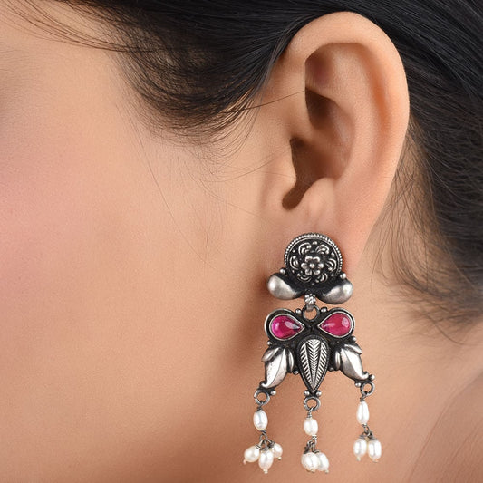 Jade & Pearl floral earrings in 92.5 Sterling Silver