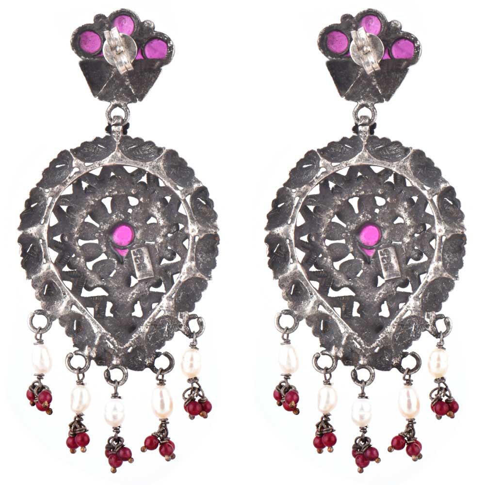 Close up of handcrafted floral, amethyst pattern set in 92.5 Sterling Silver