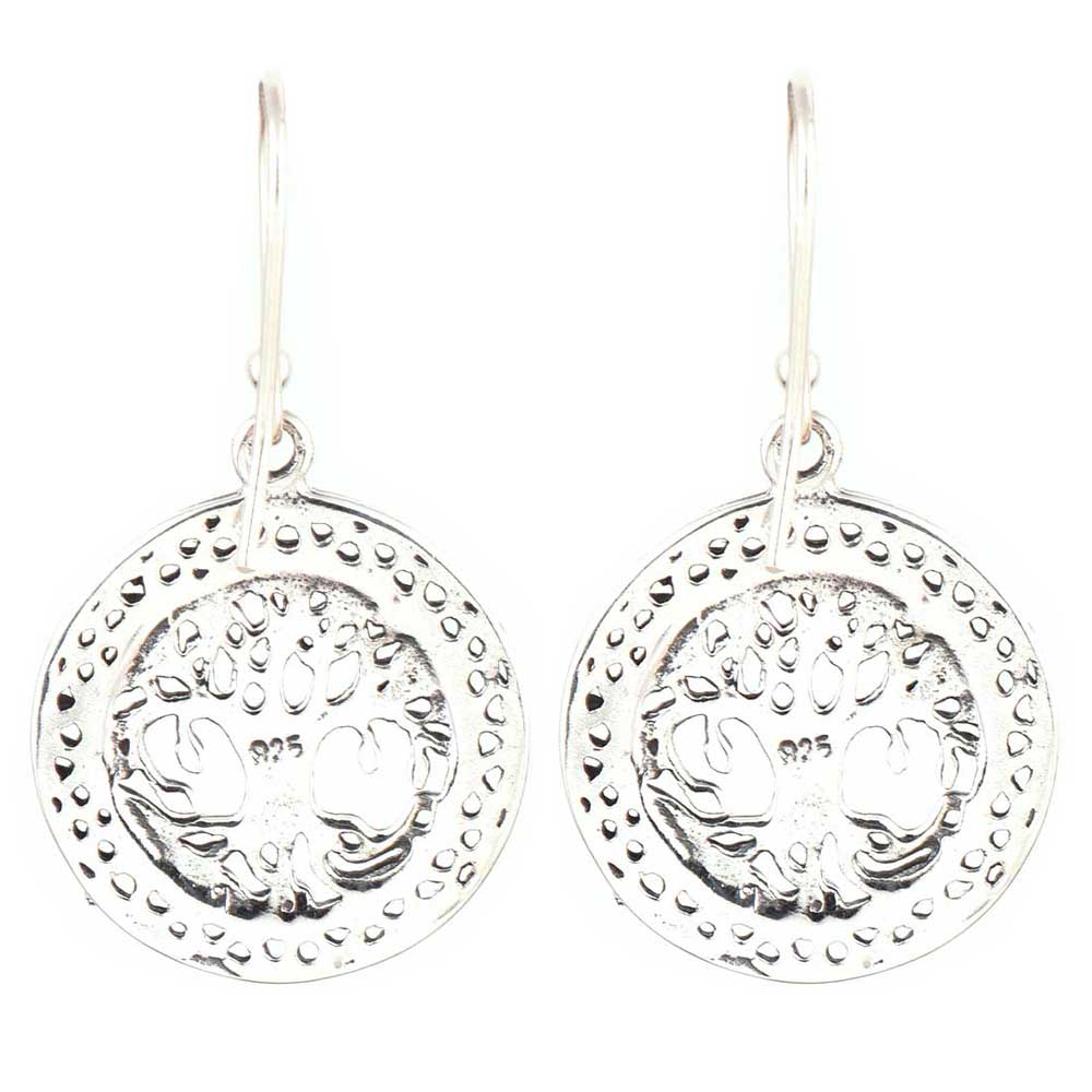 Close up of handcrafted tree of life pattern set in 92.5 Sterling Silver