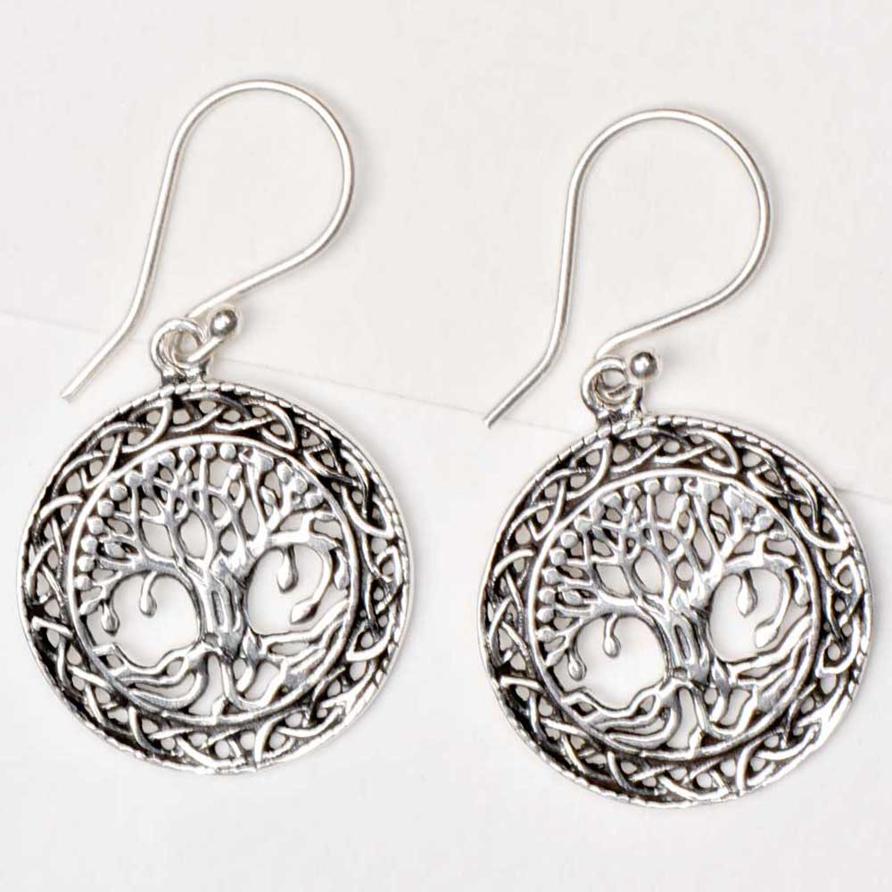 Side view showing tree of life design on Reet earrings