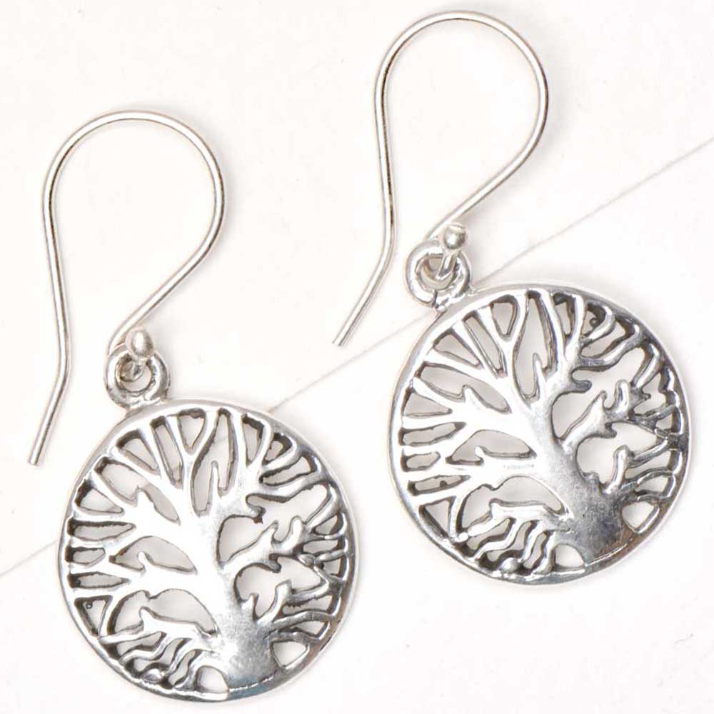 Side view showing tree of life, drop design on Reet drop earrings