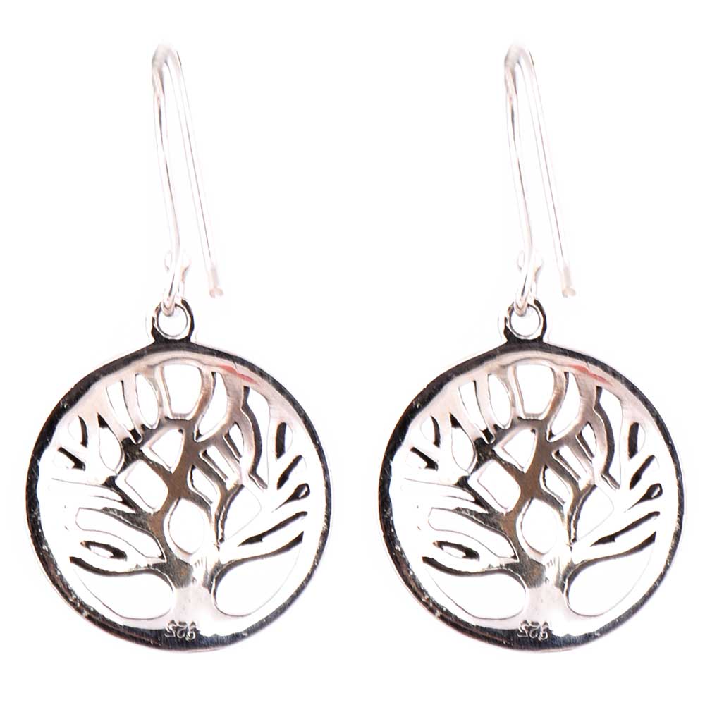 Close up of handcrafted tree of life, round pattern set in 92.5 Sterling Silver