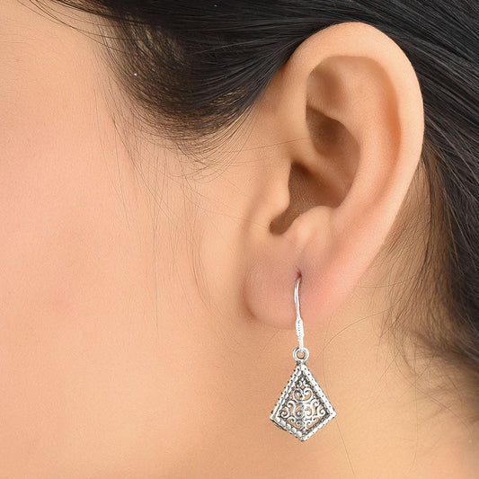 Front view of Filigree earrings in 92.5 Sterling Silver