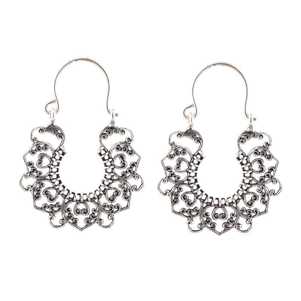 Front view of Filigree Heart earrings in 92.5 Sterling Silver