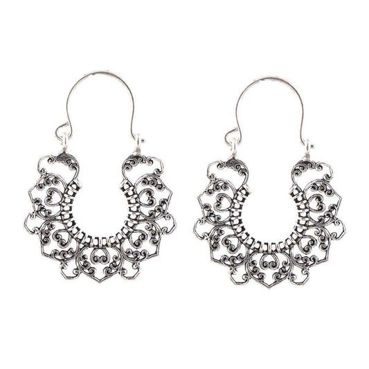 Front view of Filigree Heart earrings in 92.5 Sterling Silver