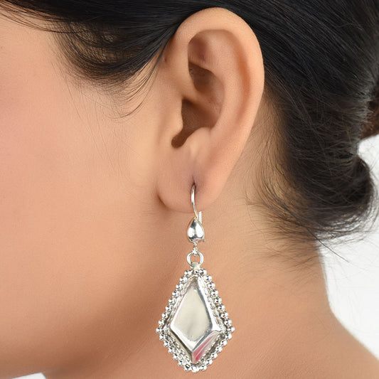 Front view of Reet detailed earrings in 92.5 Sterling Silver