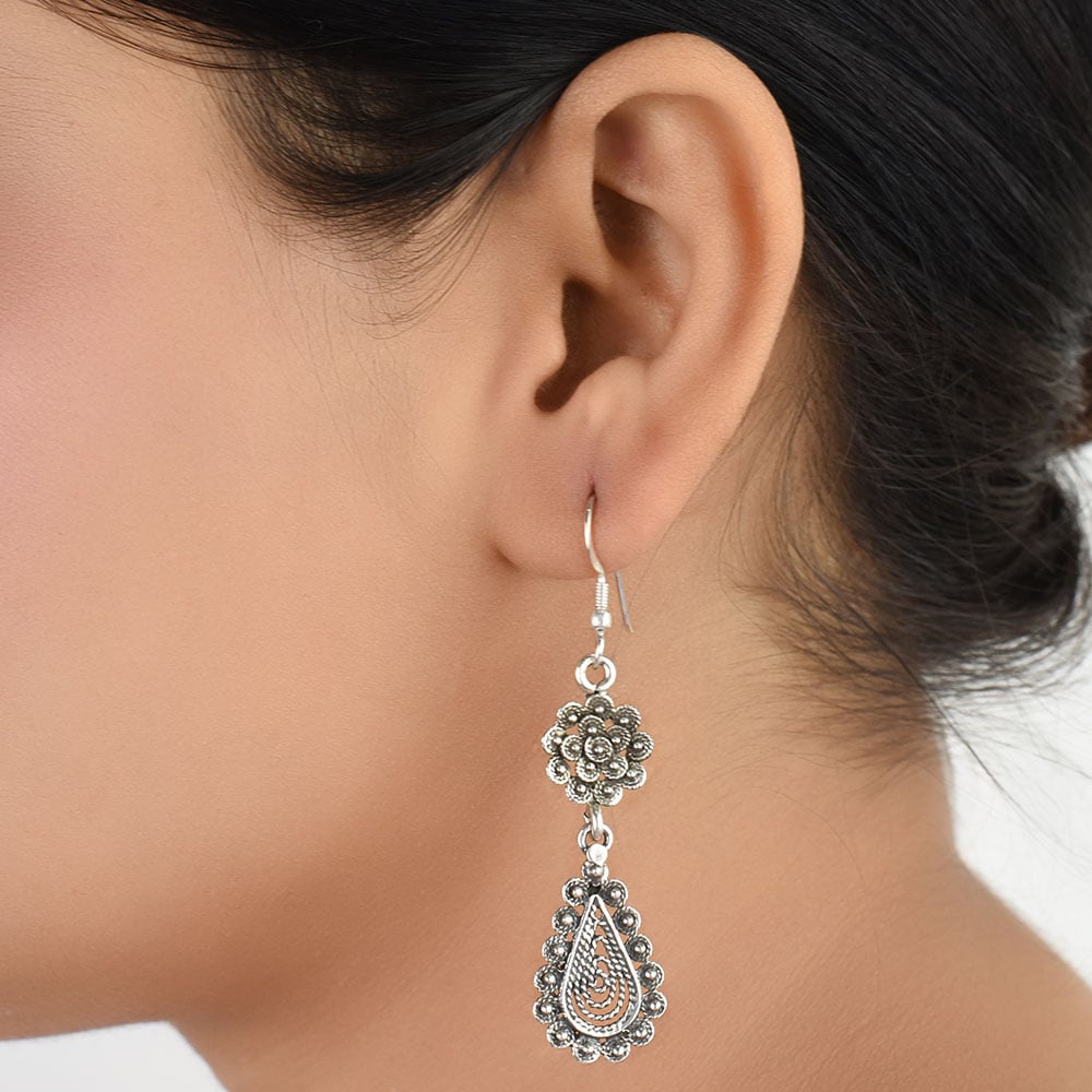 Front view of floral floral stud earrings in 92.5 Sterling Silver