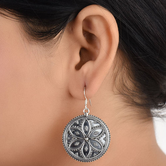 Front view of floral floral earrings in 92.5 Sterling Silver