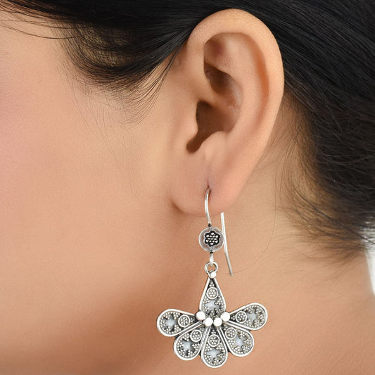 Front view of Gul floral earrings in 92.5 Sterling Silver