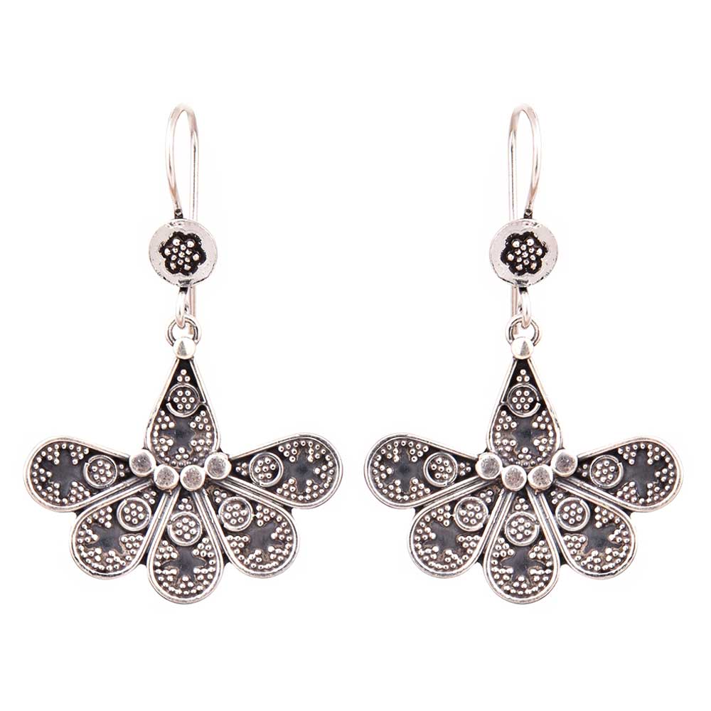 Side view showing floral design on Gul earrings