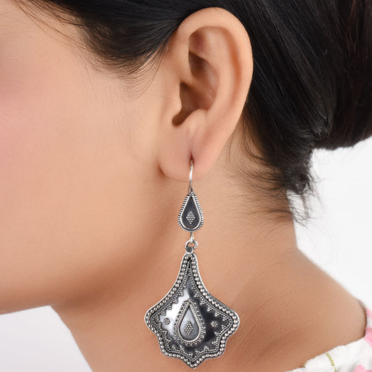 Front view of Reet petal dangle earrings in 92.5 Sterling Silver