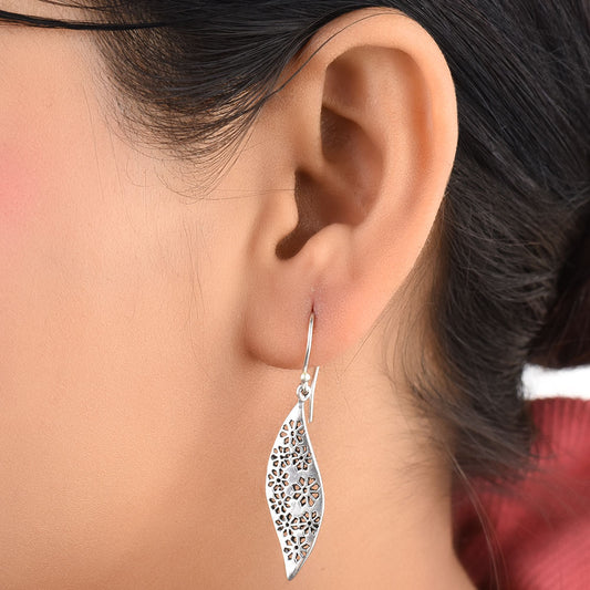 Front view of gul floral drop earrings in 92.5 Sterling Silver
