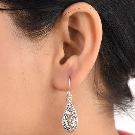 Front view of gul floral drop earrings in 92.5 Sterling Silver