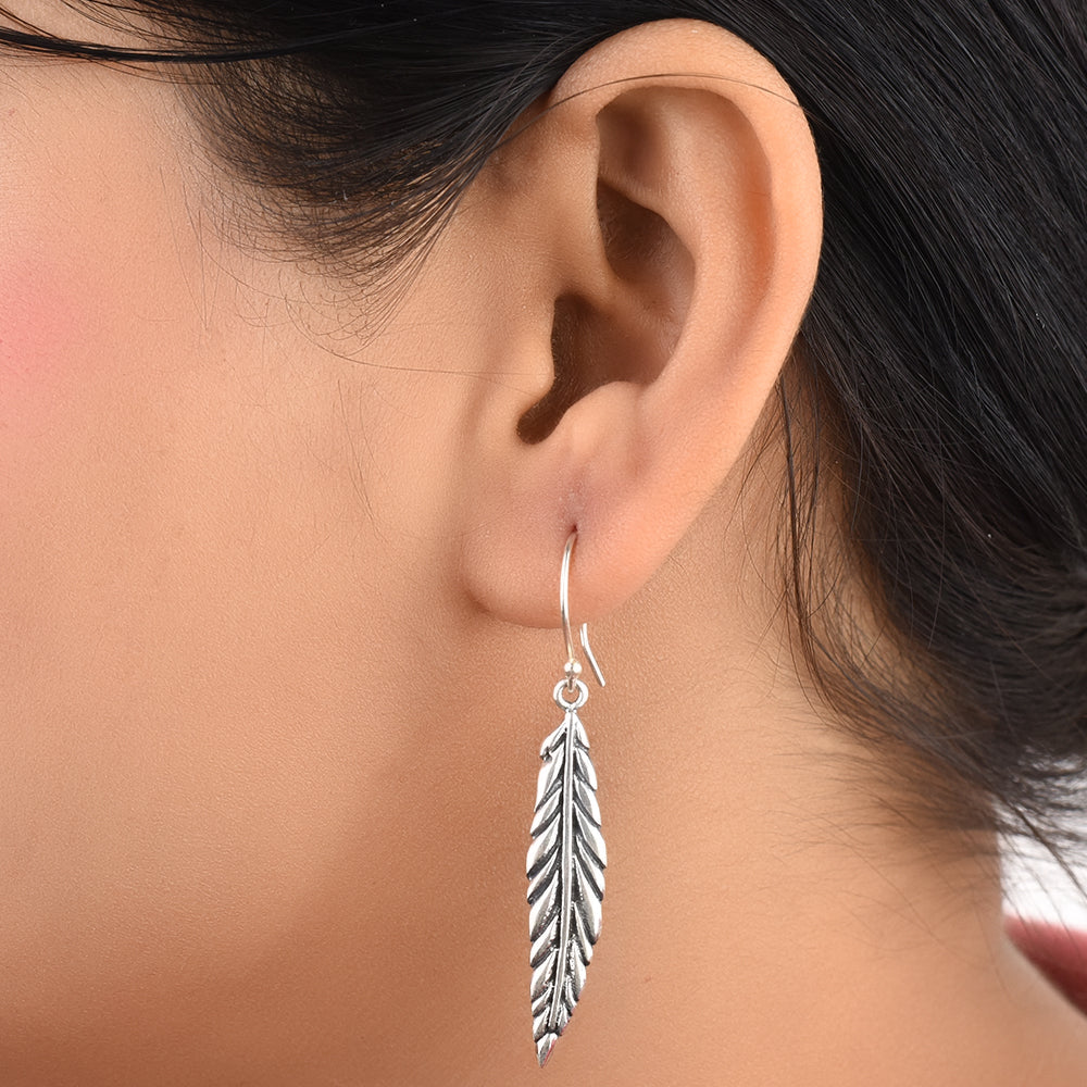 Front view of vanika leaf earrings in 92.5 Sterling Silver