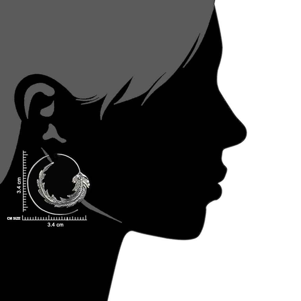 Elegant leaf hoop earrings jewelry in 92.5 sterling silver on neutral background