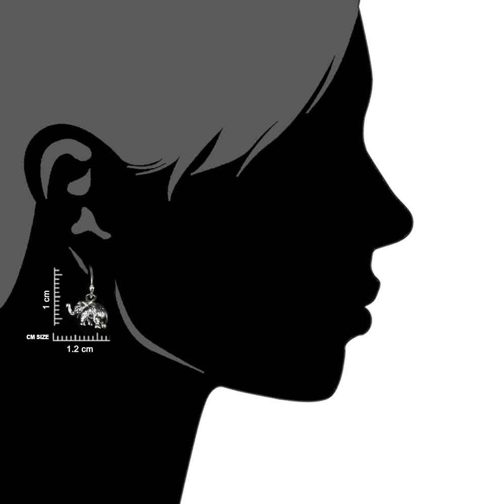 Elegant elephant charm long earrings jewelry in 92.5 sterling silver on neutral background