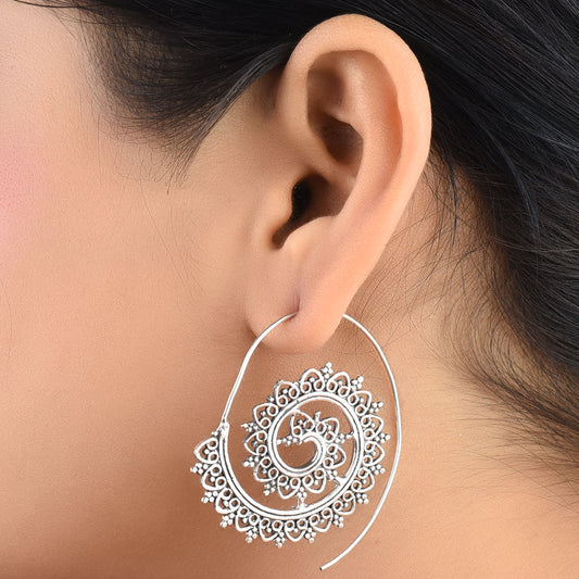 Pair of 92.5 sterling silver leaf earrings displayed elegantly