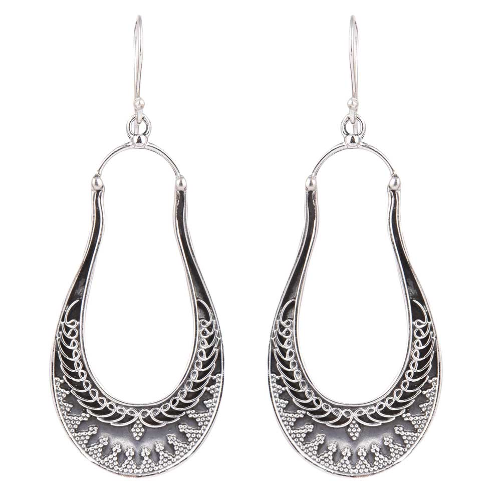 Pair of 92.5 sterling silver long classic dangle dangle earrings displayed elegantly