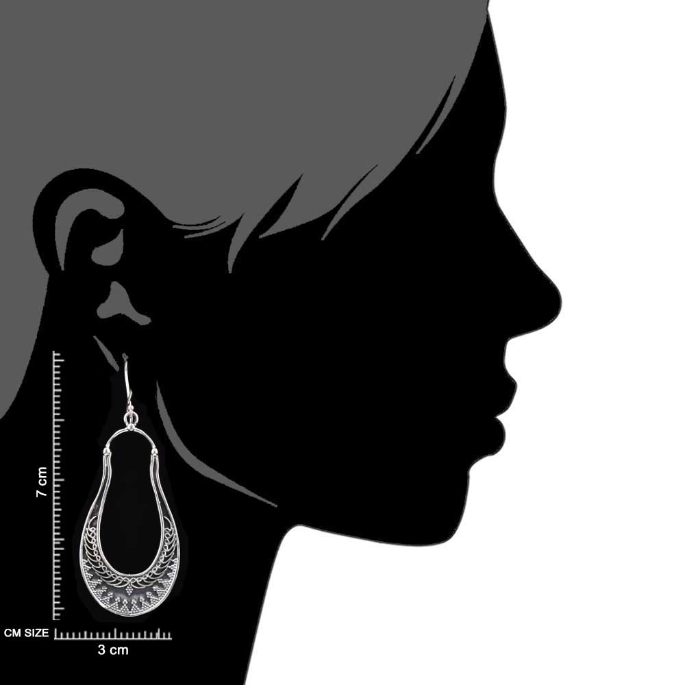 Detailed shot highlighting the craftsmanship of 92.5 sterling silver long classic dangle dangle earrings