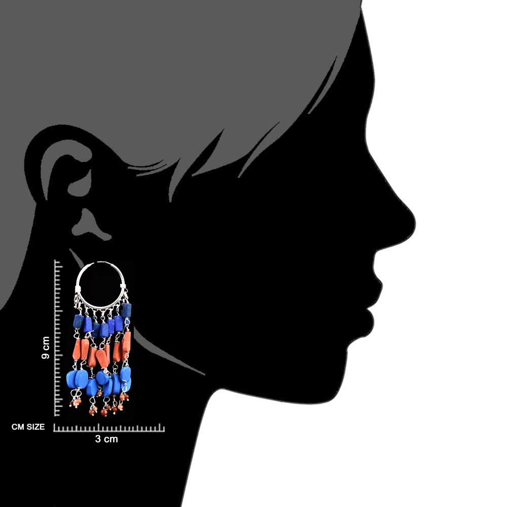 Glamour shot of Multicolor Multicolored Stone Gypsy Hoop Earrings in 925 Silver, high-polish 92.5 Sterling Silver