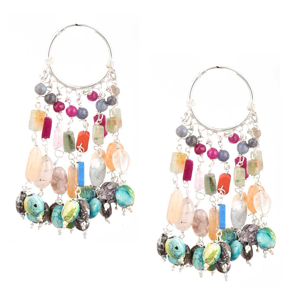 Detail of handmade craftsmanship on Tribal Chandelier Multi Hoop Earrings in 925 Silver earrings in 92.5 Sterling Silver