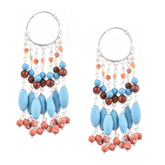 Detail of handmade craftsmanship on Trendy Boho Stone Hoop Earrings in 925 Silver earrings in 92.5 Sterling Silver